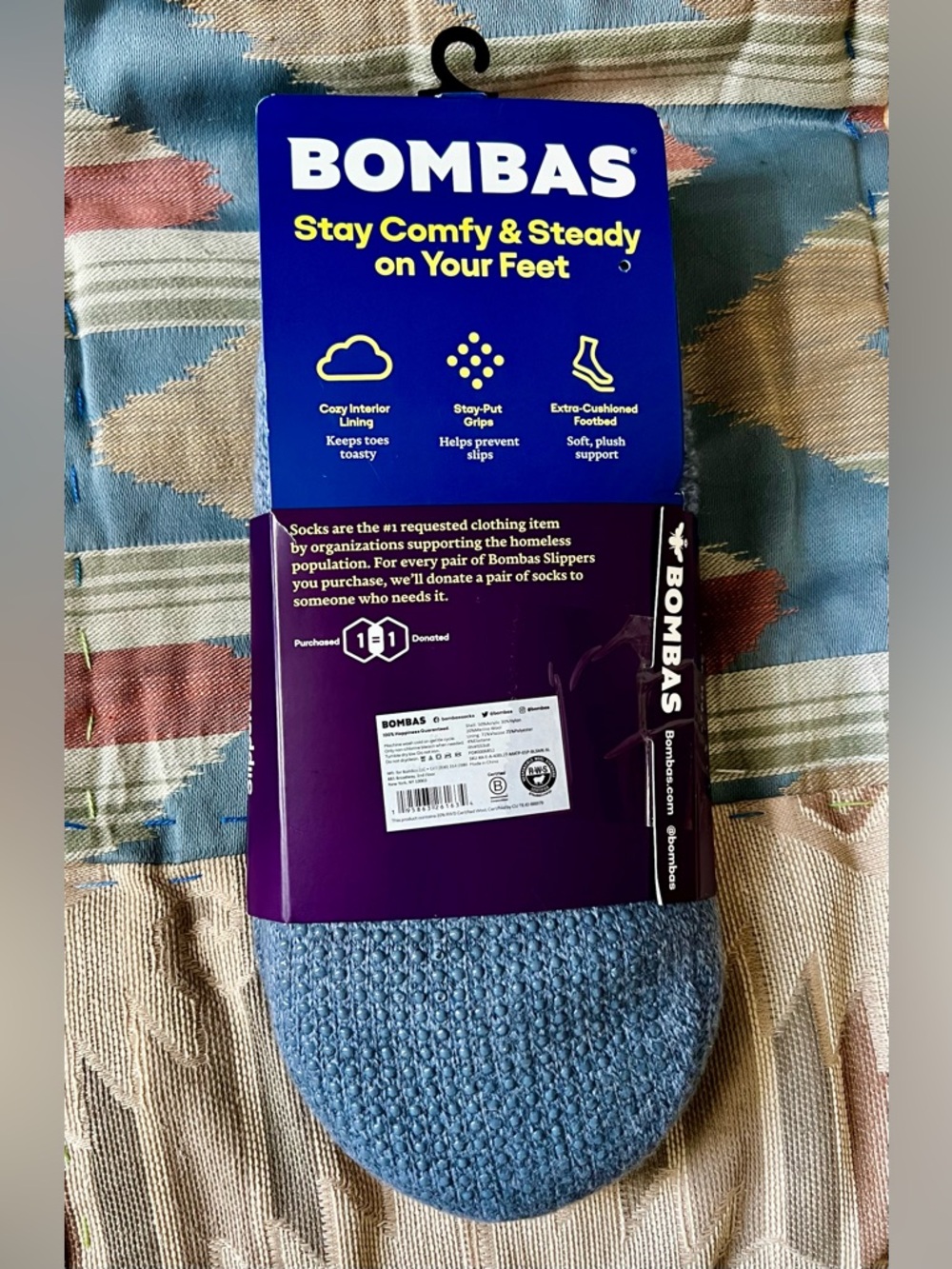 NWT Bombas Gripper Slipper Half Sock - Light Blue Mens Size XL - Picture 2 of 4